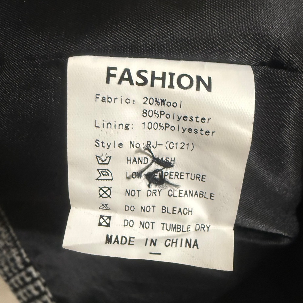 Uaneo Unisex Black White Plaid Wool Blend‎ Longline Coat Jacket RJ-C121 Small - Picture 16 of 16
